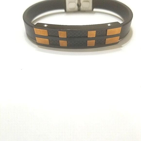 Titanium stainless steel black Leather band Bracelet. - Picture 6 of 7